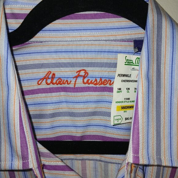 ALAN FLUSSER STRIPPED LONG SLEEVE BUTTON DOWN MENS SHIRT SIZE MED NWT - Picture 4 of 5